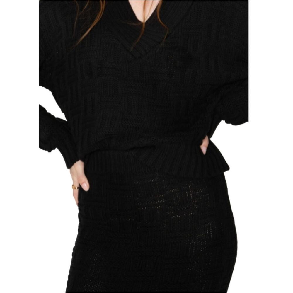Callahan Revolve "Tony" Chunky Basketweave Knit Midi Skirt Slit NWT Large - Picture 3 of 13